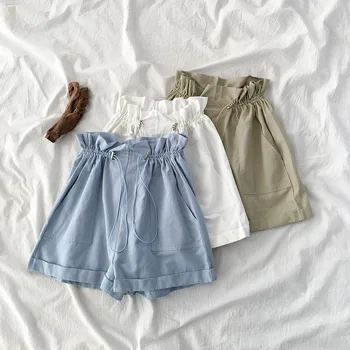 

White High Waist Biker Shorts Big Size Bum Shorts For Women Loose Summer Korean 2020 Ladies Shorts Femeninos Bind Casual Blue
