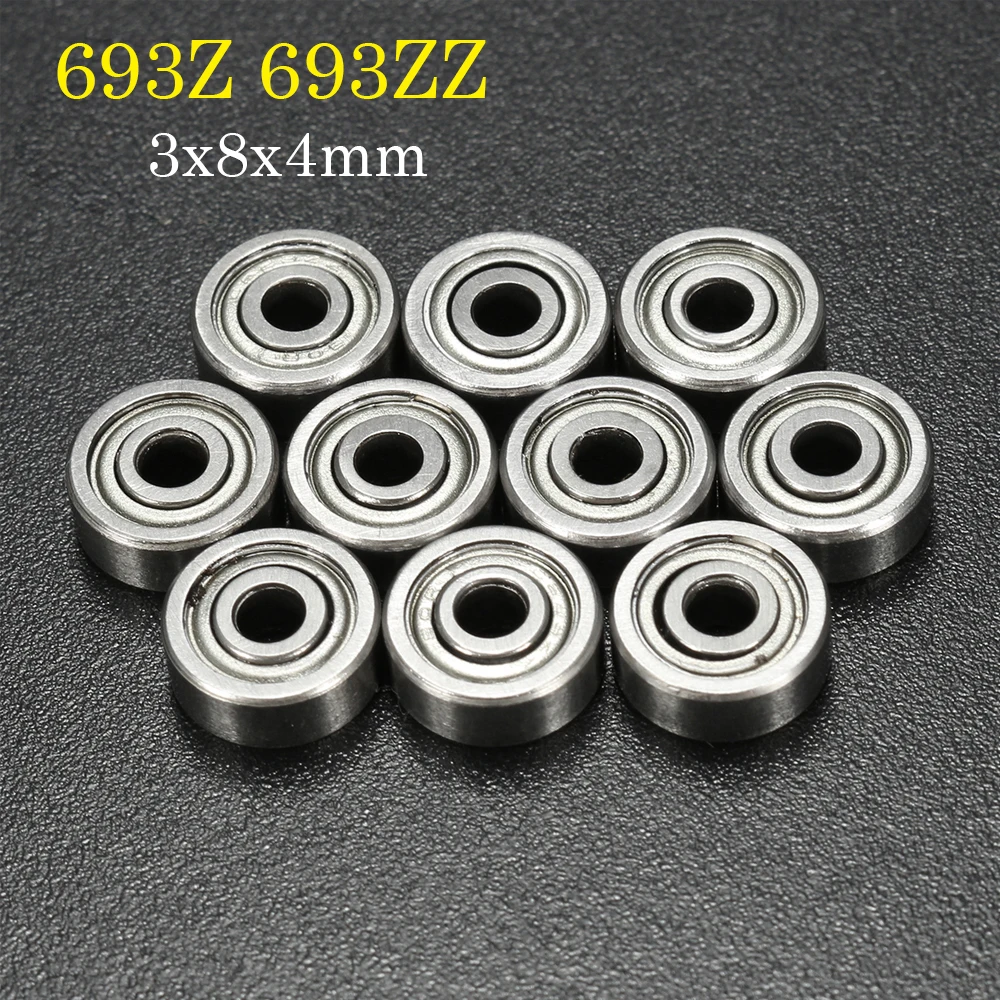 10PCS/Set 693ZZ Ball Bearings 3*8*4mm Double Shielded Metal Steel Miniature Bearing Kit 693Z 693ZZ Miniature Ball Bearings