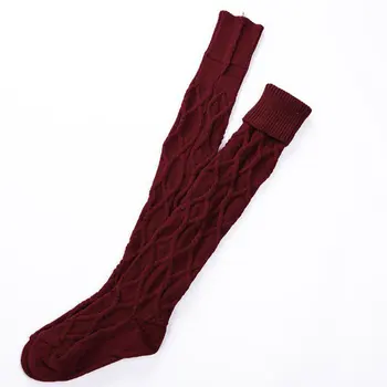 

1 Pair Cuffed Over The Knee Stockings Piled Socks Wool Socks Anti-slip Mid Length Sock Warm Thicken Sock