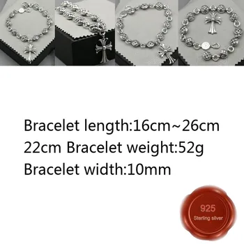 

B49 S925 sterling silver bracelet personality fashion retro features punk hip-hop style simple cross beads creative design