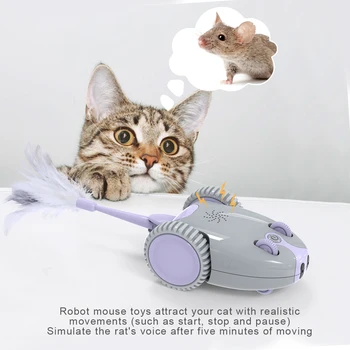 

Automatic Interactive Cat Toy Mouse Shape Pet Toy with 5 Replacement Feathers Steering Automatically at Corners
