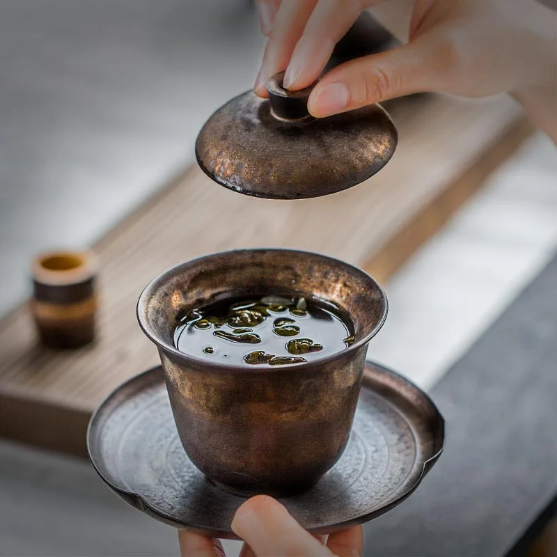 150 мл Винтаж в японском стиле грубая керамика Gaiwan с лотком ручной работы Керамика Чайные пиалы чайный набор кунг-фу чашки для чая креативные