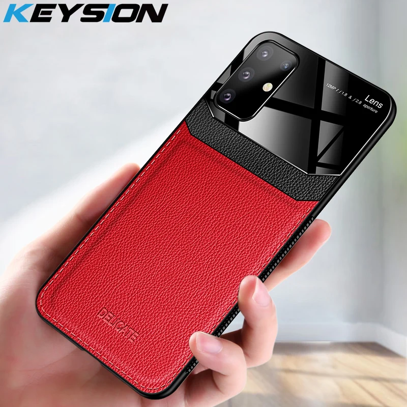 

KEYSION Shockproof Case for Samsung S20 Plus S20 Ultra Leather Mirror Phone Back Cover for Galaxy A51 A71 M30S A50 A70 A30 S10+