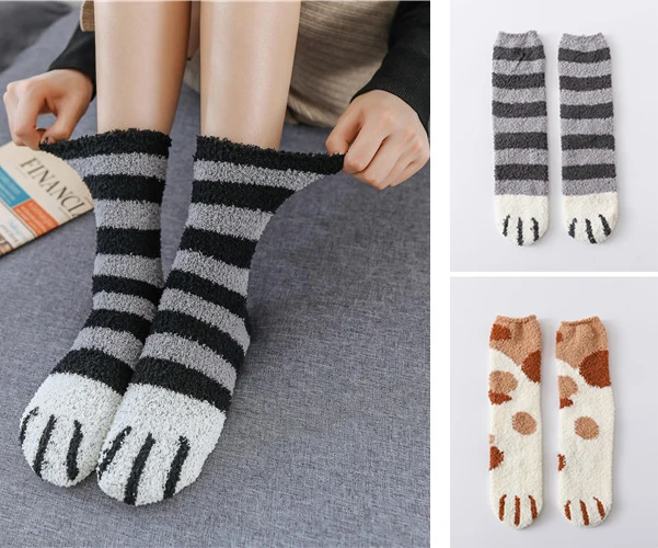 1 пара плюшевых носков из кораллового флиса женские носки без пятки осенне-зимние милые толстые теплые носки для сна с когтями для женщин