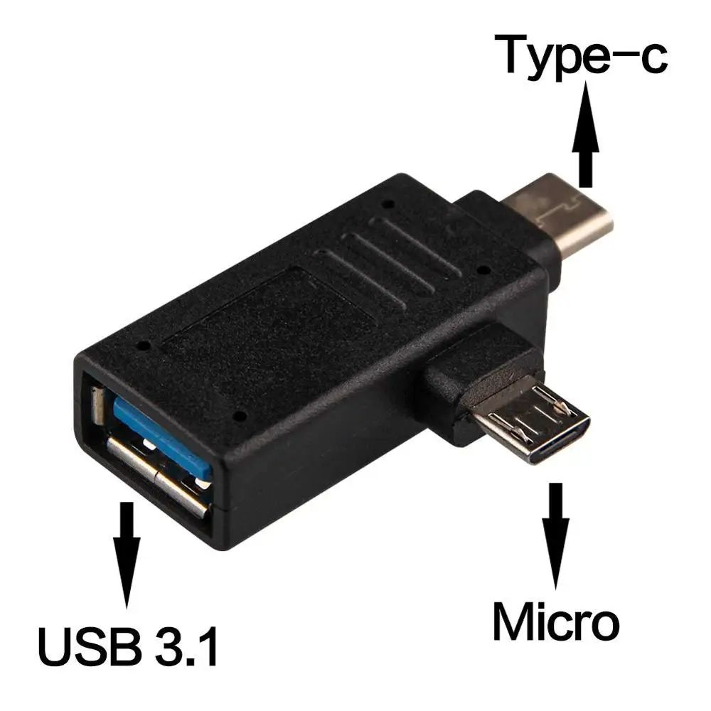 2-в-1 Micro USB 3,0& USB 3,1 Тип C USB OTG адаптер конвертер для смартфонов на базе Android, столы, фиксаторами на прищепке(90 градусов, комплект из 2 предметов