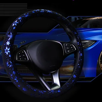 

15 38cm Blue Snow Pattern Leather Car Steering Wheel Cover For Women Ladies NEW