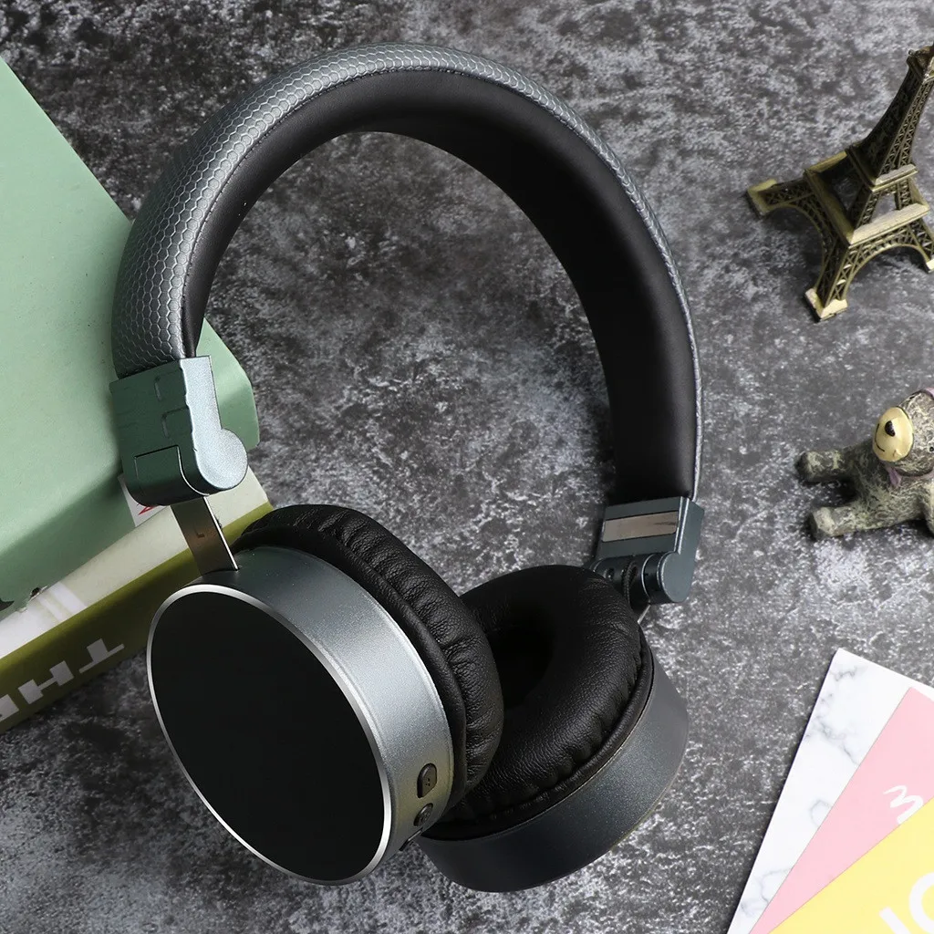 Gray Mosunx Bluetooth наушники над ухом Стерео Беспроводная гарнитура с микрофоном TF карта и fm-радио для мобильных телефонов ноутбука тв - Color: Gray