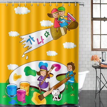 

Cartoon Lovely Doodle Children's playground Pattern Shower Curtain With 12 Hooks Bathroom Mat Waterproof Fabric Polyester