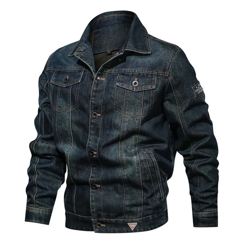 Mcikkny Men Cargo Casual Denim Jackets And Coats Multi Pockets Turn Down Collar Casual Jackets Outwear For Male Plus Size L-6XL