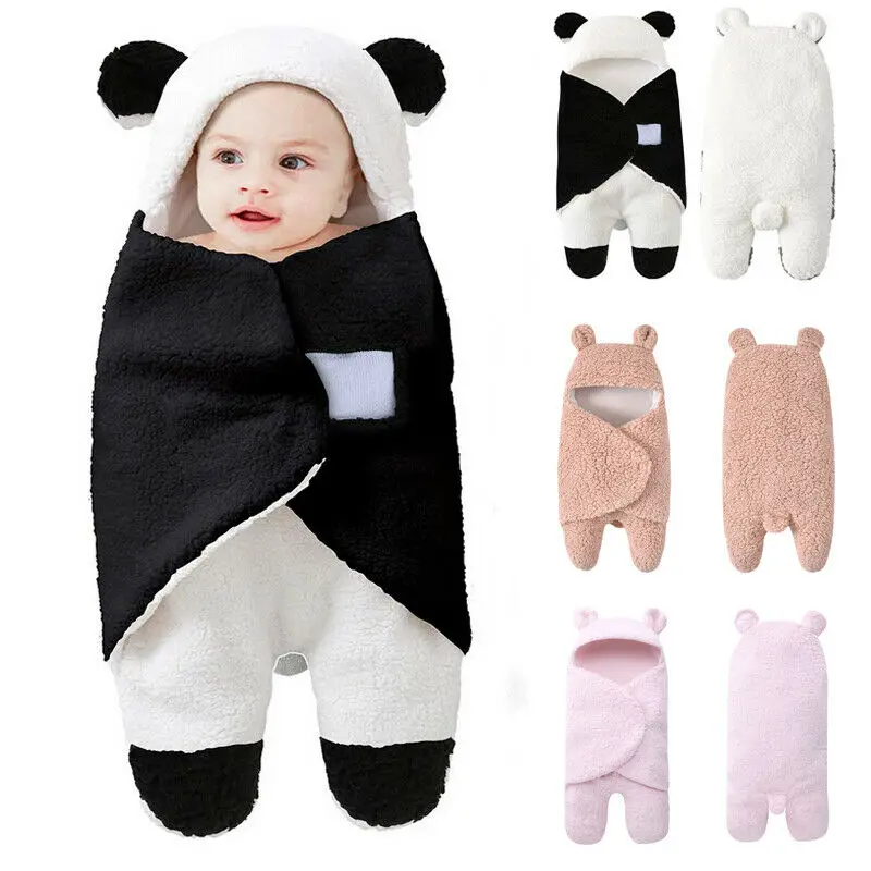 Cute Cartoon Baby Hooded Wrap Blanket Newborn Infant Fleece Swaddle Winter Warm Lovely Teddy Bear Toddler Sleeping Bag With Ear | Мать и