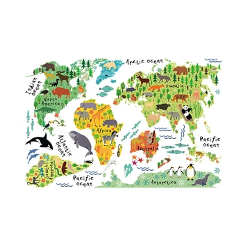 

New Large Animal Landmarks World Map Wall Stickers Self Adhesive Wall Decor Home Decor Art for Nursery Kids Education