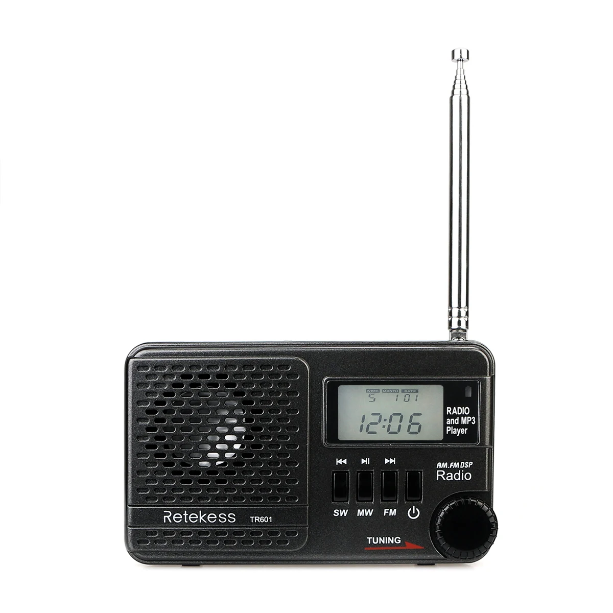 Retekess TR601 FM/AM/SW Карманные Радио цифровые часы DSP радио приемник MP3 плеер 9 к/10 к Настройка Micro SD карты порт USB вход