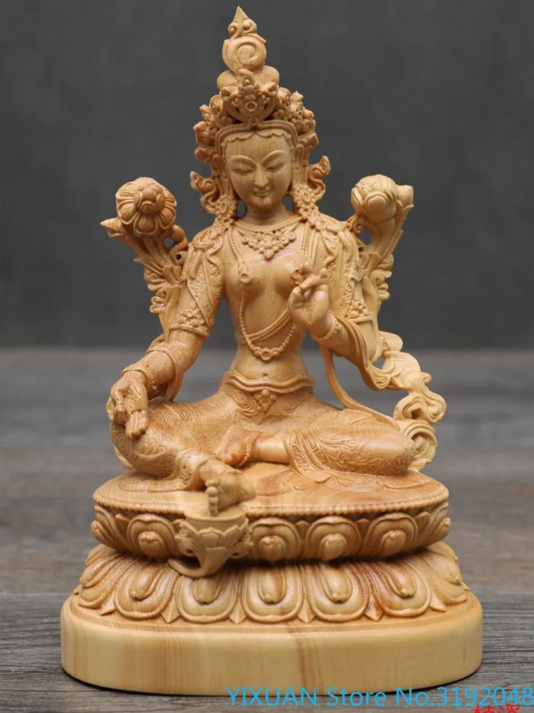 

Резьба из самшита зеленый Тара Будда статуя Guanyin Bodhisattva secret school offering Buddha Hall decoration Dora Bodhisattva