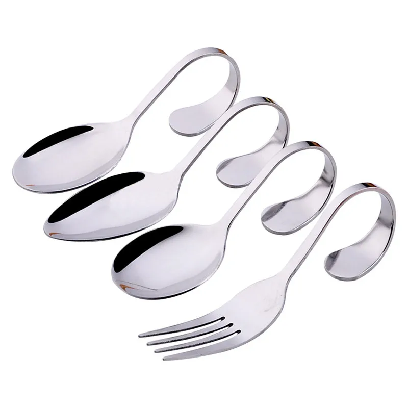 

1pc Curved Handle Spoon Stainless Steel Four Style Art Fork Salad Round Spoon Tip Soup Spoon Cucharas Colher ложка ложки 40AUG21