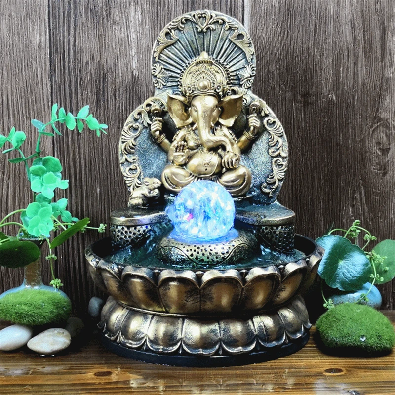 Elephant God Ganesha Lucky Water Fountains Ornaments Good Fortune Feng