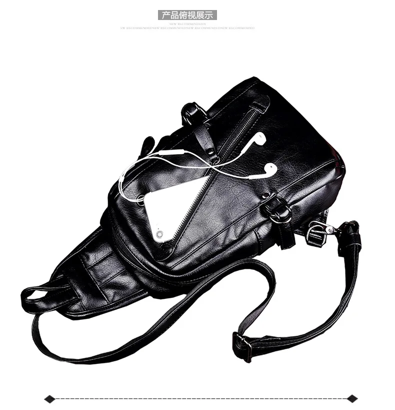 Multifunction Black Men Leather Chest Bag Waterproof Shoulder Bag Crossbody Bag Luxury Chest Bag for Man Traval Messenger Pack