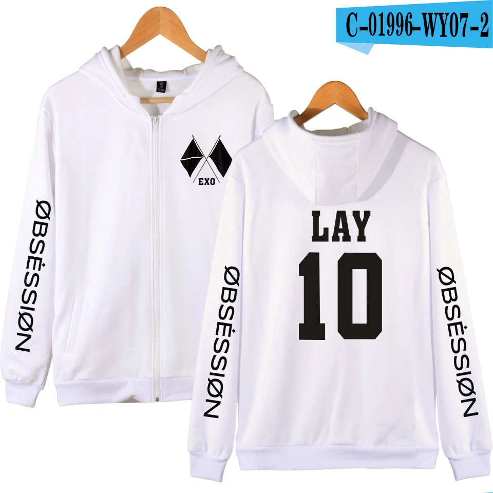 Frdun Tommy KPOP EXO Sixth Album OBSESSION X-EXO Print Zipper Hoodies Sweatshirt Women/men Fashion Hoodies Zippers - Цвет: picture color