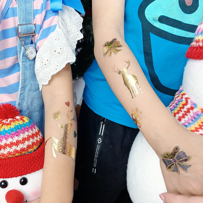 kids temporary tattoos stickers for hand finger gold metal temporary tattoo stickers Christmas face festival glitter children