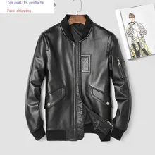 AYUSNUE мужская кожаная куртка весна осень натуральная кожа овчина Пальто мотоциклетная Куртка бомбер мужская одежда 3906 KJ2993