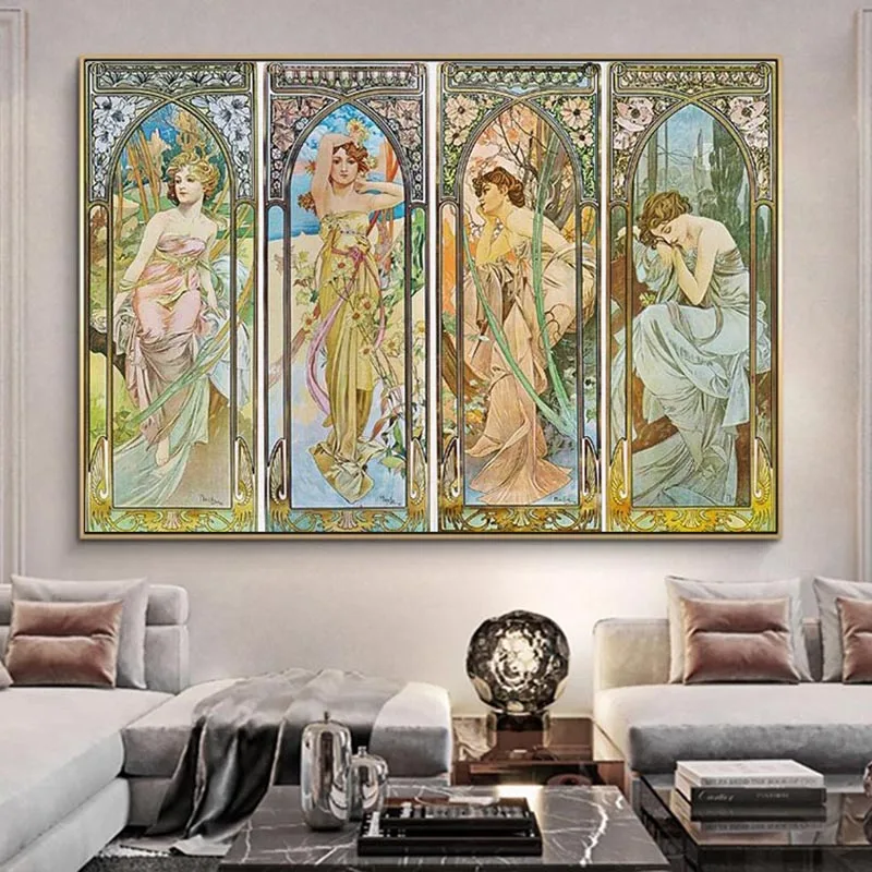 Alphonse Mucha Times of Day винтажные постеры и принты в стиле модерн женские картины на холсте настенные