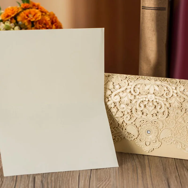  50Pcs Cut Luxury Flora Wedding Invitations Card Elegant Lace Print Envelopes Wedding Party Decorati - 4.00004E+12
