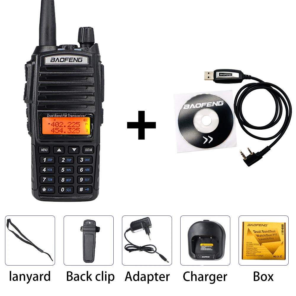 Baofeng UV-82 8 Вт двухстороннее радио с наушниками 136-174/400-520 МГц FM CB Ham Walkie Talkie для взрослых Открытый трансивер - Цвет: box with cable