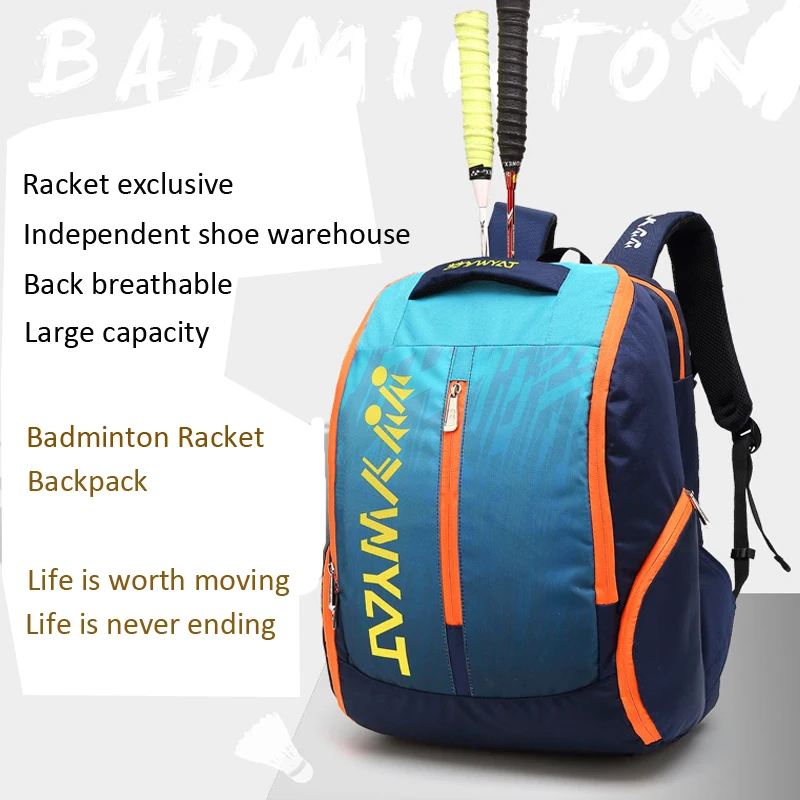 

Sports Leisure Badminton Racket Backpack Polyester Fabric Tennis Storage Bag Large Capacity Fit 1-3 Rackets Training Squash Shoe