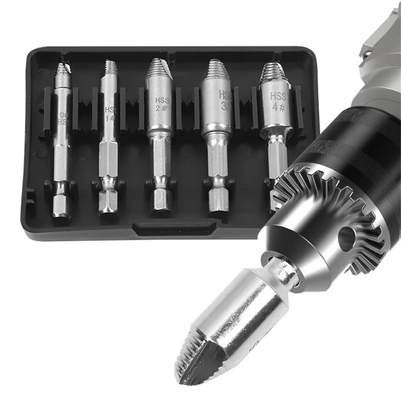 

Upgraded 5 pcs Damaged Screw Extractor Drill Bits Guide Set Broken Speed Out Easy out Bolt Stud Stripped Screw Remover Tool