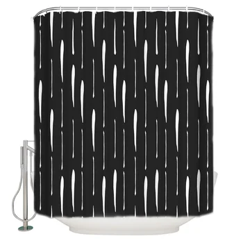 

WARMTOUR Shower Curtain Brush Strokes Comic Style Black Bath Curtains Bathroom Decor with Hooks