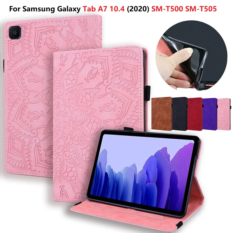 Funda de cuero SM T500 para tableta Samsung Galaxy Tab A7, 10,4, 2020, soporte inteligente de flores, SM T505, T500|Fundas tablets y libros electrónicos| - AliExpress