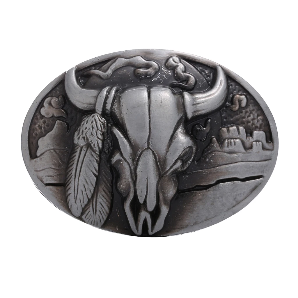 Alloy Bull Head Belt Buckle - Vintage Gunmetal Running Native Western Cowboy Belt buckles