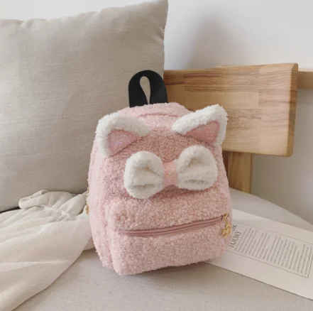 light pink Детский плюшевый рюкзак, школьные сумки для девочек, мультяшный рюкзак с бантом, мини рюкзак для раннего образования, для детского сада, маленькая сумка для книг - Цвет: light pink