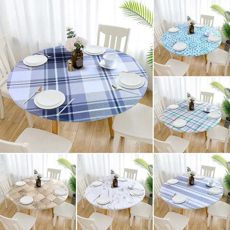 Round Tablecloth Elastic Band Waterproof Coffee Table Cover Christmas Oil-proof Dining Table Cloth For Wedding Decoration
