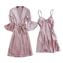 New Gold Velvet Pajamas Women's Bell Sleeve Two-Piece Pajamas with Chest Pad Sexy Homewear with Braces