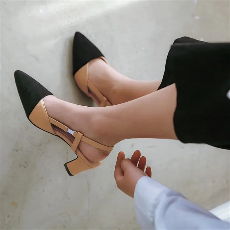 

Summer Shallow Mouth Color Block Ladies Shoes Pump Sexy Pointed Toe Pumps Shoes Woman Big Size 30-48 Women High Heels Slingbacks