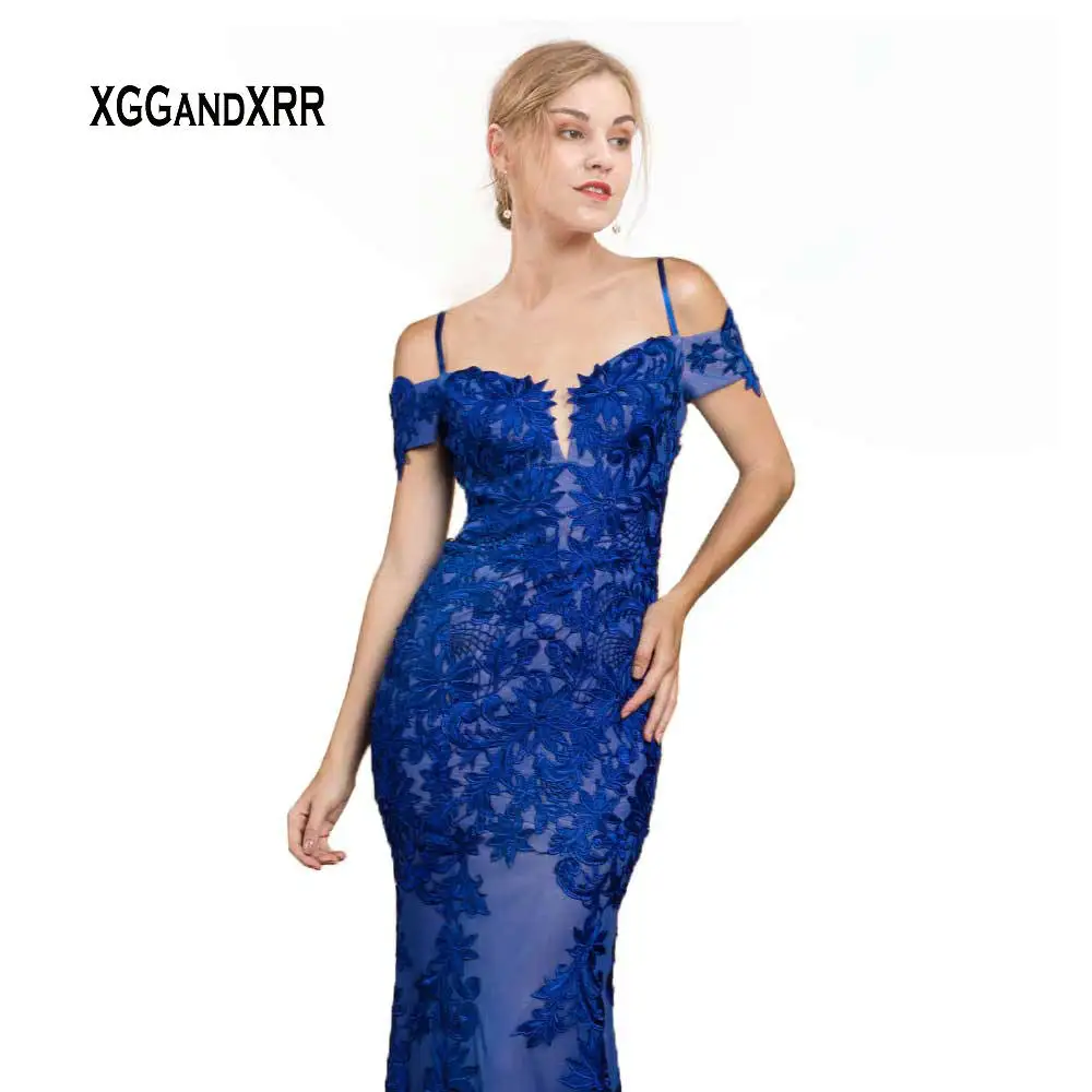Сексуальное Кружевное Длинное Элегантное платье с открытыми плечами vestido formatura голубое вечернее платье выпускного вечера с русалочкой Большие размеры
