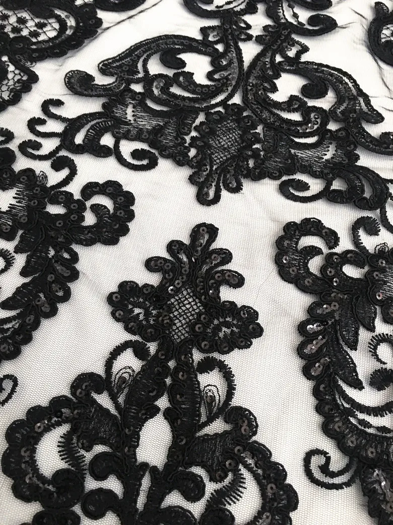 50 см* 125 м золотисто-черная Европейская ткань с вышивкой пайетками, модная кружевная ткань для свадебного платья