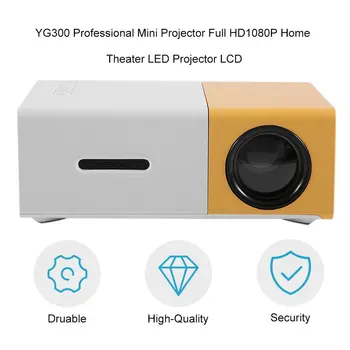 

YG300 Professional Mini Projector Full HD1080P Home Theater LED Projector LCD Video Media Player Projector Yellow & White