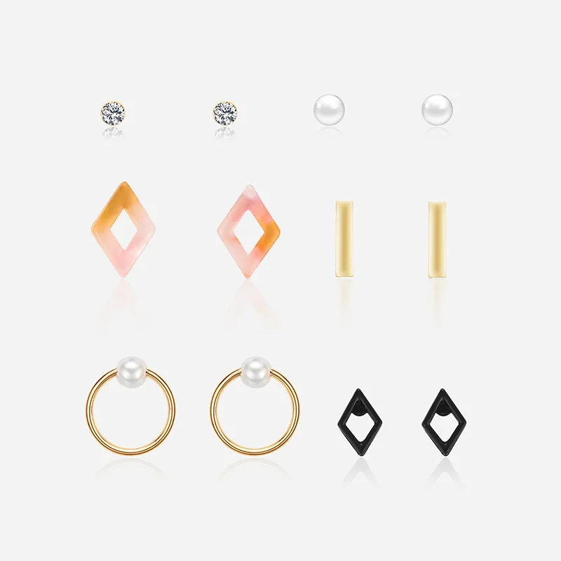 

NJ Geometric Round Stud Earrings Set For Woman 6 Pairs/Set Cute Elegant Earring Set For Christmas Gift Jewelry