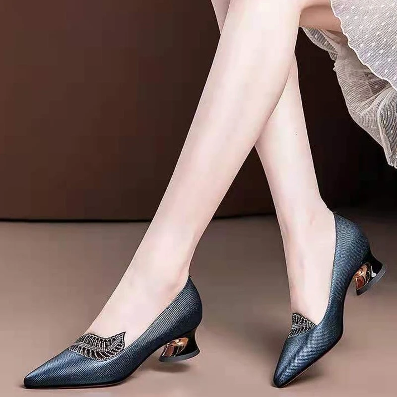 Zapatos de tacón grueso para mujer, calzado Formal de tacón medio, Sexy, poco profundo, para boda, a la nuevos|Zapatos tacón de mujer| - AliExpress