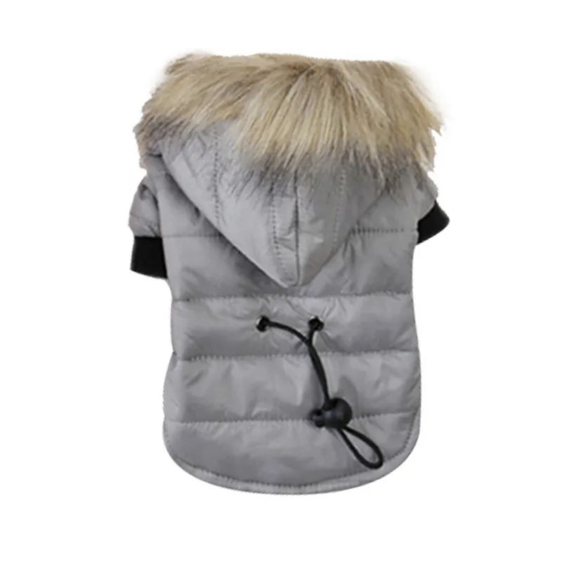 Одежда для чихуахуа, мягкая меховая куртка с капюшоном для щенка, одежда для чихуахуа, маленький большой автоматический поводок для собак, зимнее теплое пальто для маленьких собак - Цвет: grey