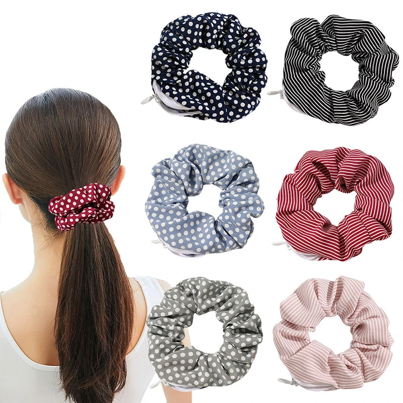 Elastic Hair Band Hair Rope Rings With Zipper Pocket Small Dot Striped  Print Rubber Band Ponytail Holder Hair Accessories|Women's Hair  Accessories| - AliExpress