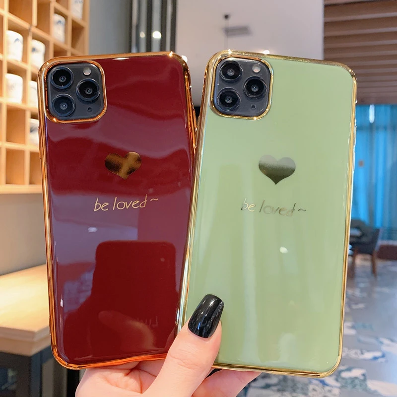 

Love Heart Phone Case for iphone XR XS Max 6 S 6S 7 8 plus X Plating Silicon Cases Soft TPU Back Cover Case Fundas For iphone 11
