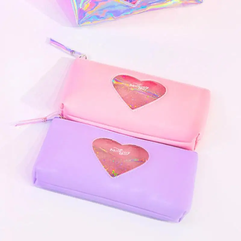 Мини-чехол для карандашей Kawaii Diamond Love School, милая лазерная ручка для канцелярских принадлежностей, прозрачная сумка для девочек, чехол для карандашей, большой пенал K7X0