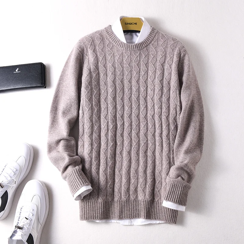 Sparsil Men Pure Cashmere Knitted Pullovers O-Neck Warm100% Cashmere Sweaters Winter Autumn Full Sleeve Casual Wool Jumpers Male