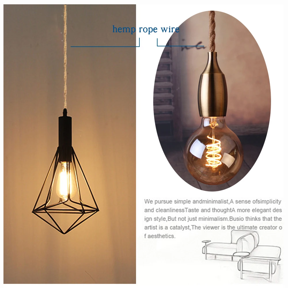 Vintage Rope Twisted Electrical Wire Hemp Rope Woven Textile Wire Twisted Cable Braided Retro Pendant Light Cord 2*0.75mm