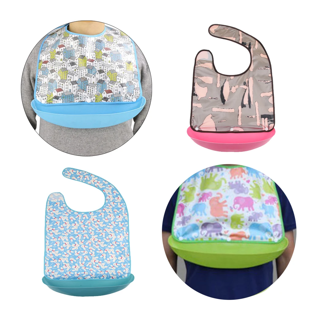 Women Men Large Adult Bib Reusable Washable Clothing Eating Mealtime Protector with Crumb Catcher
