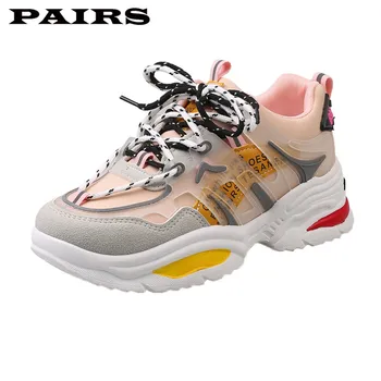 

2020 Women Chunky Sneakers Fashion Women Platform Shoes Lace Up Pink Vulcanize Shoes Womens Trainers Casual Shoes Zapatos Mujer