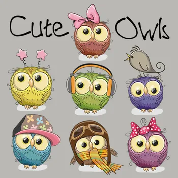 

Cute Owls Set Transfers For Clothing Children Baby Shirt Printing Flower Applique Heat Transfer Diy New Garment Accessory