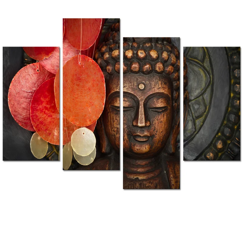 4 Pieces Buddha Statue Wall Art Poster Buddhism Theme Print Canvas